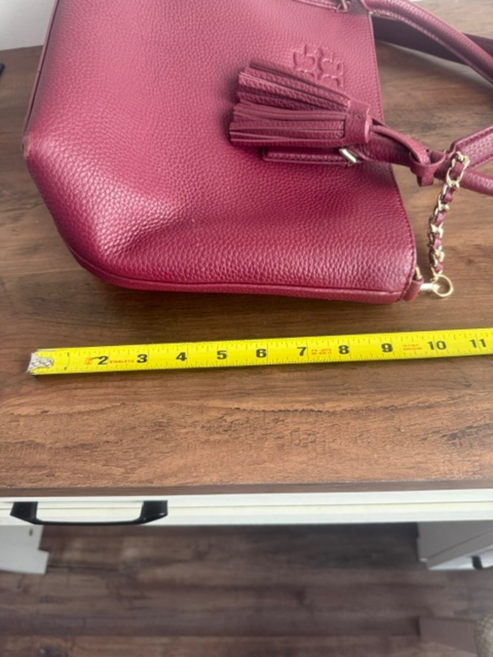 Tory Burch Pebbled Leather Tote Bag - Wine - Picture 4 of 6